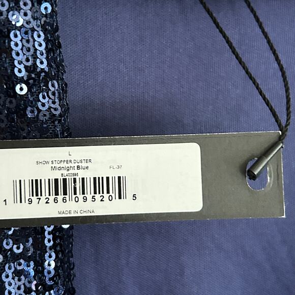 Steve Madden Showstopper Sequin Duster Jacket L NWT Blue Jacket Coat Glam Long - Picture 7 of 8